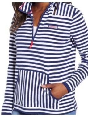 Vineyard Vines Navy and White Striped Terry Cloth Pull Over